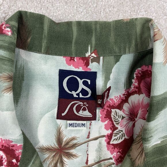 Vtg Quicksilver Hawaiian Loop Camp Shirt Med 90s Resort Tribal Palm Trees Art - Picture 8 of 13